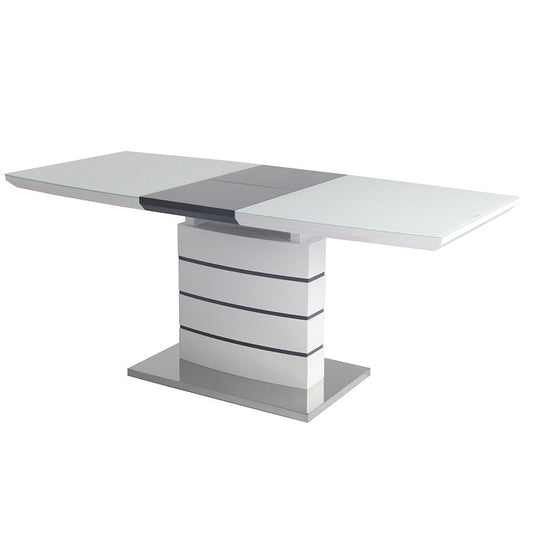 Blagovaonski stol DT122 bijeli MDF visoki sjaj/kaljeno staklo 6mm 140(180)x80x75